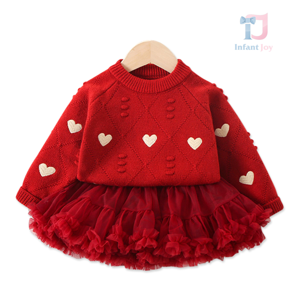 Set premium de 2 piese cu pulover și fustă Christmas Heart’s Red