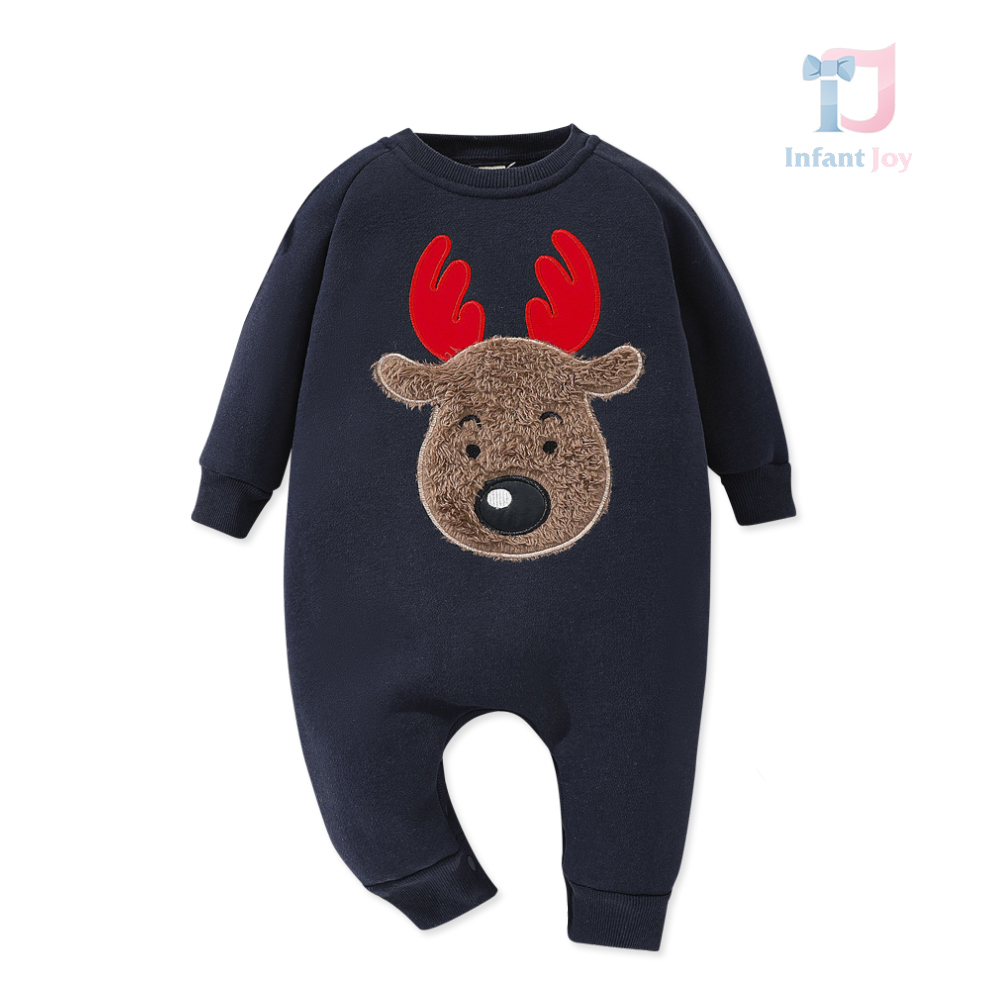 Romper matlasat cu aplicație din pluș Little Reindeer Gey