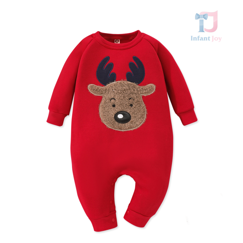 Romper matlasat cu aplicație din pluș Little Reindeer Red