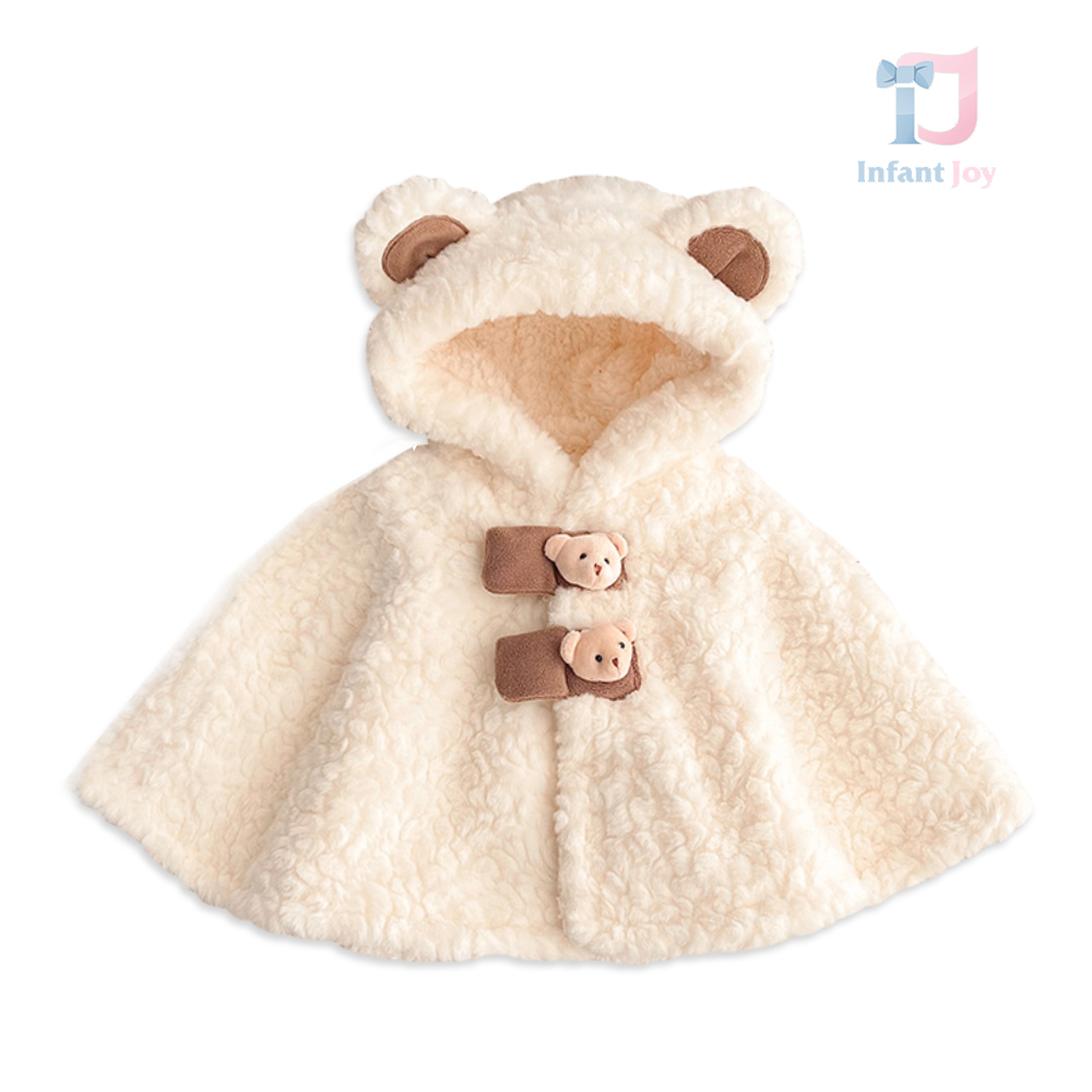 Poncho pufos de pluș, cu glugă și elemente 3D Snuggly Teddy