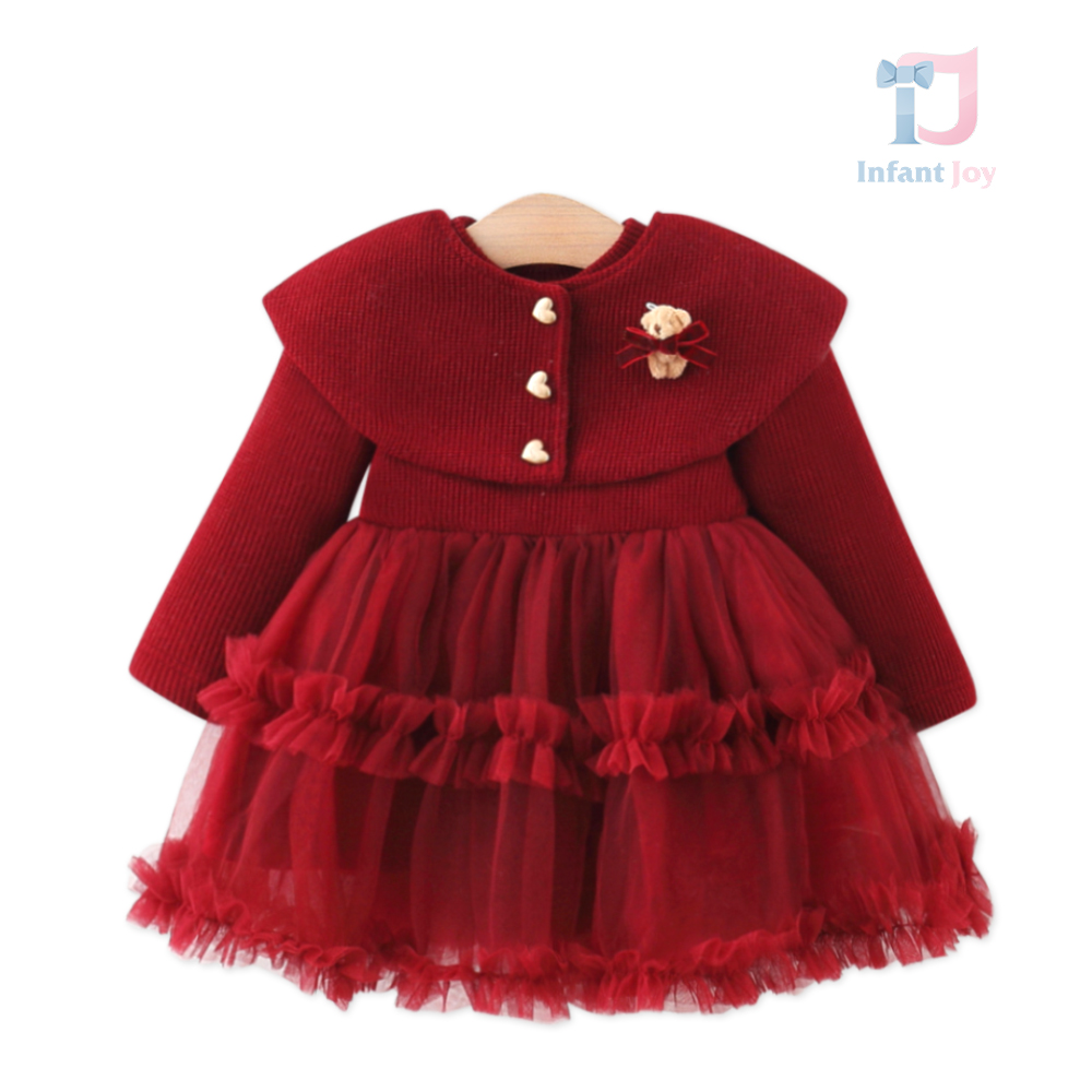 Rochie matlasată de 2 piese cu pelerină efect, tul și elemente 3D Scarlet Winter