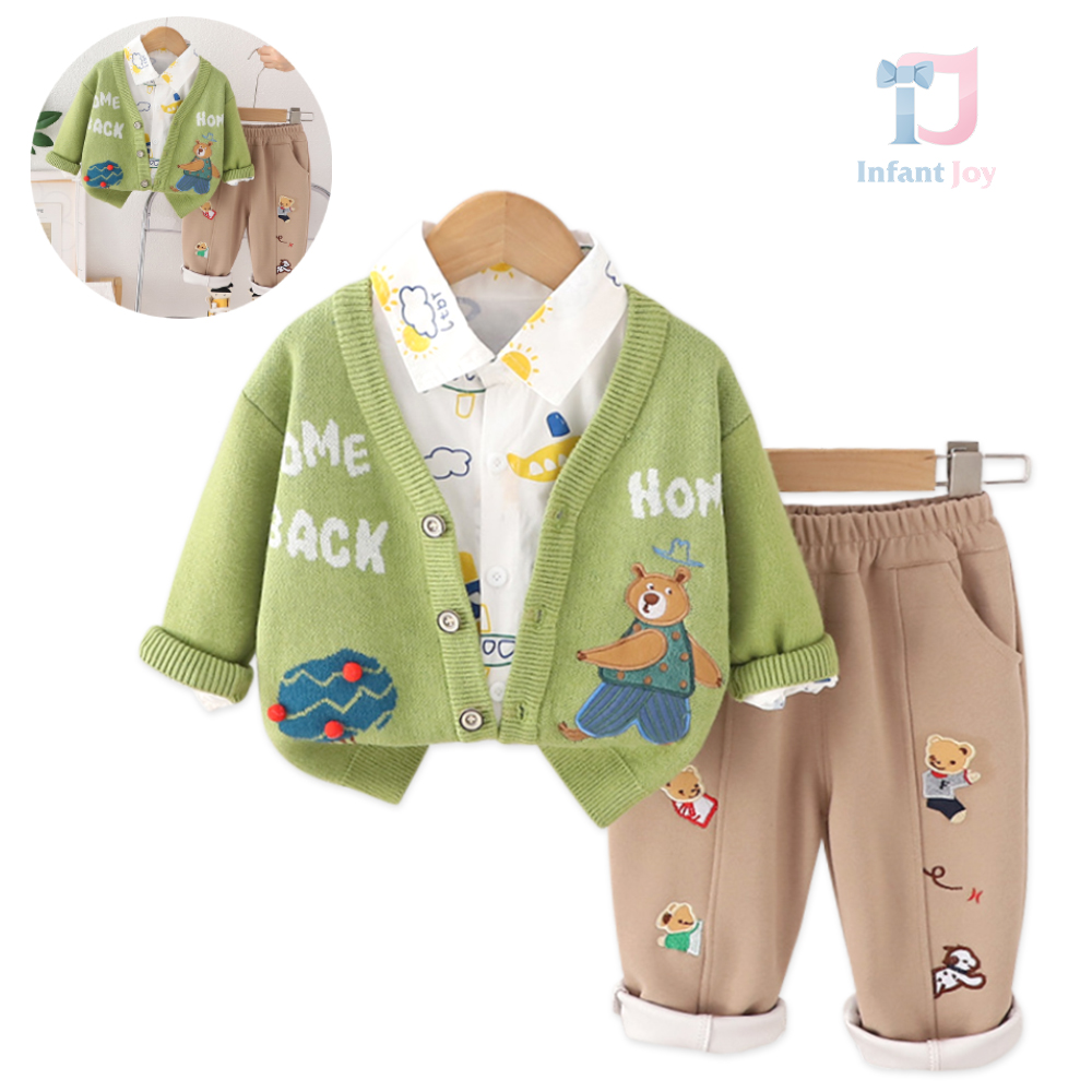 Set sport elegant de 3 piese cu cardigan din tricot şi accente 3D Animal Adventure Green