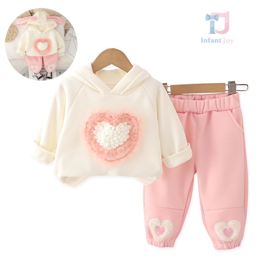 Set premium căptușit de 2 piese cu hanorac și aplicații 3D Cuddly Heart Vanilla Pop