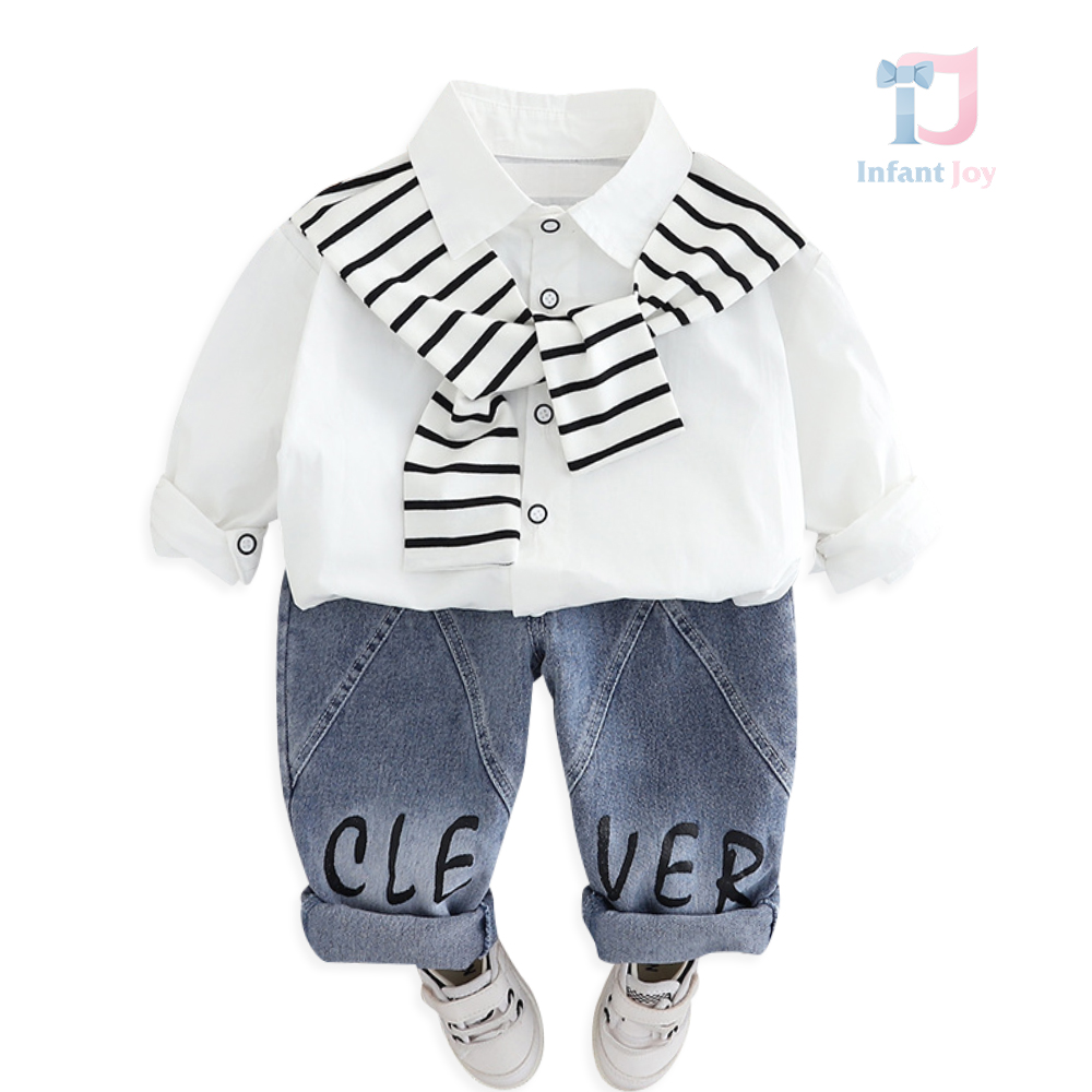 Set sport-elegant de 2 piese cu cămașă, pantaloni din denim imprimat și eșarfă imitată Urban Edge