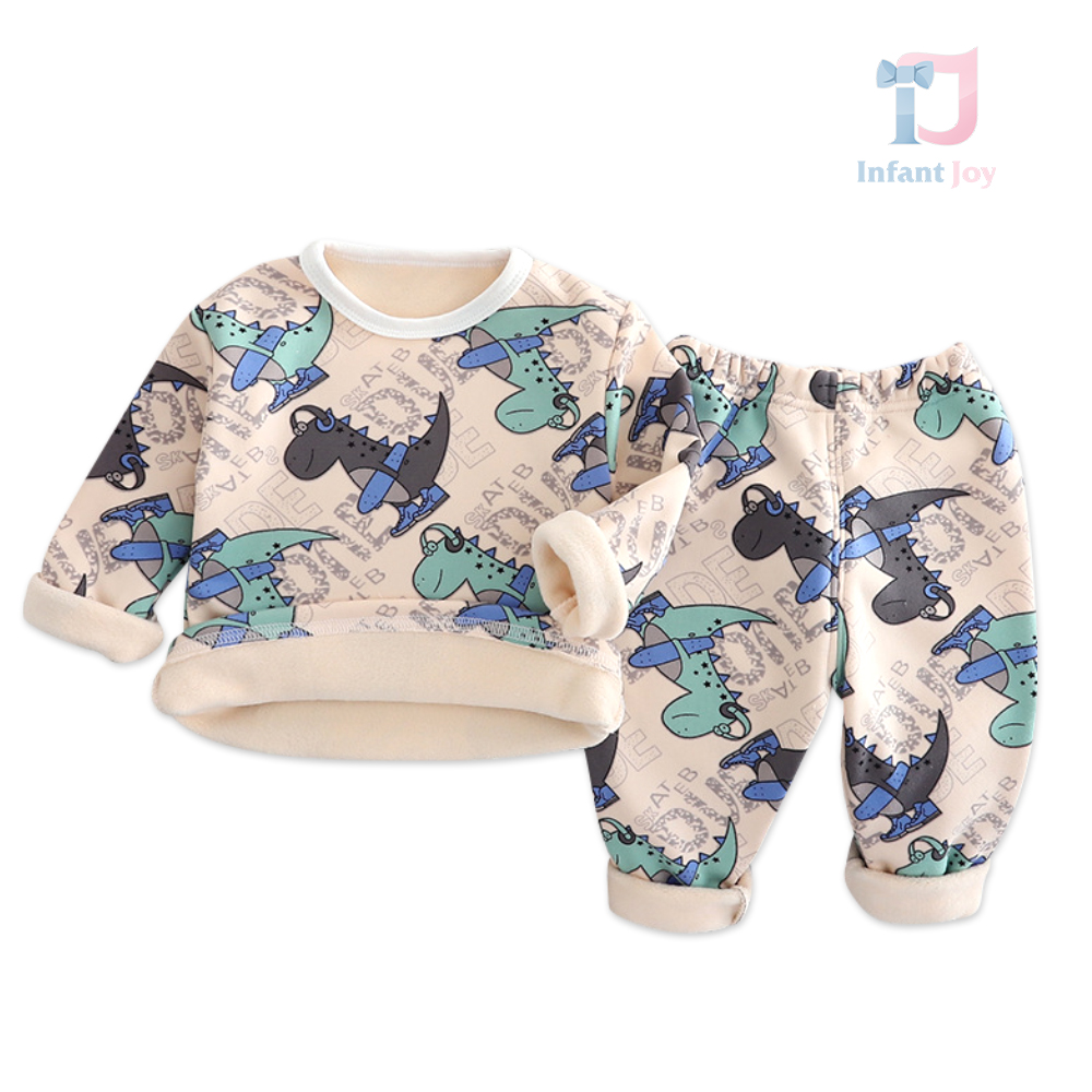 Set pijama de 2 piese, cu vată moale și model cu dinozauri Musicant Dino