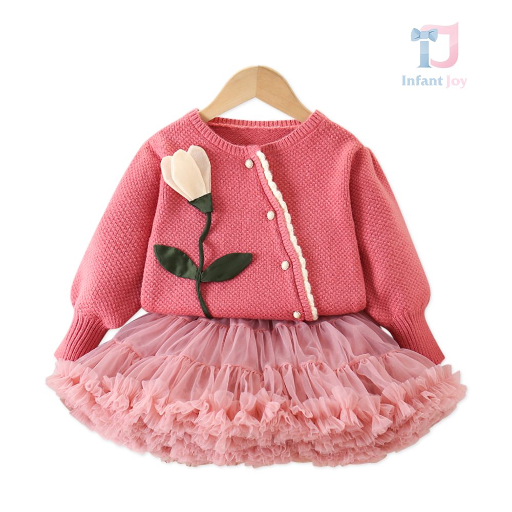 Set premium de 2 piese din cardigan și fustă cu volane Scarlet Winter