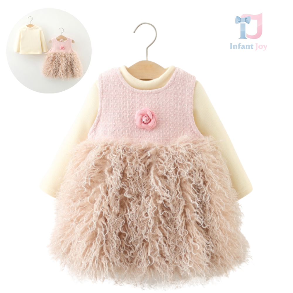 Set de 2 piese cu rochie cu partea de Jos efect și bluză căptușită cu element 3D Pink Velvet Deluxe