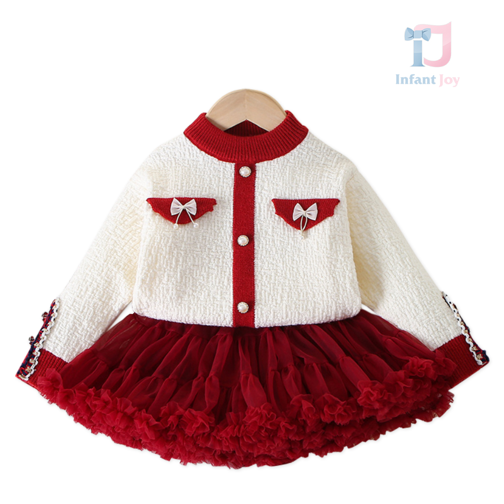 Set Premium de 2 piese cu cardigan și fustă cu tutu voluminos Ruby Elegance
