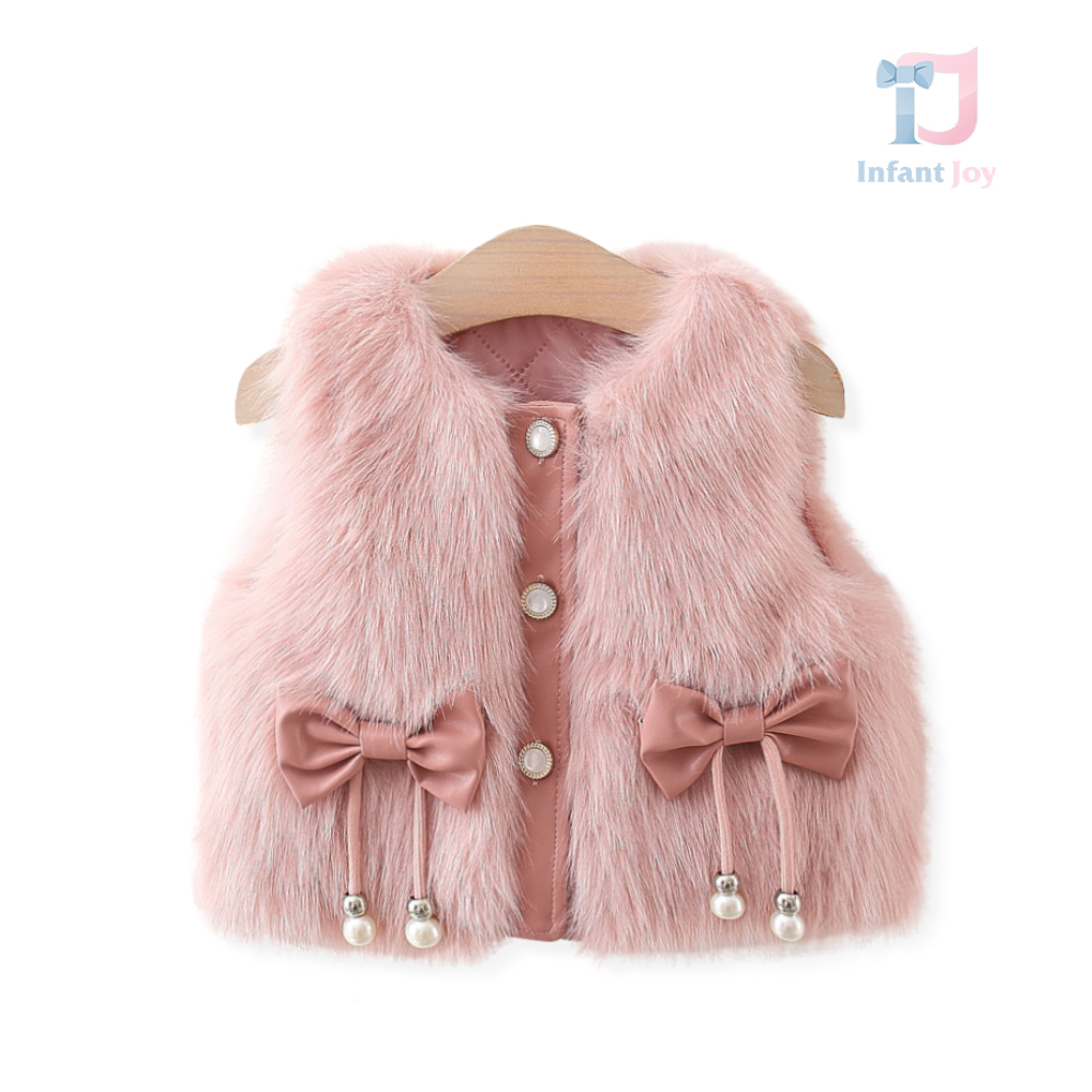 Vestă pufoasă cu elemente 3D și Închidere efect Ivory Charm Pink