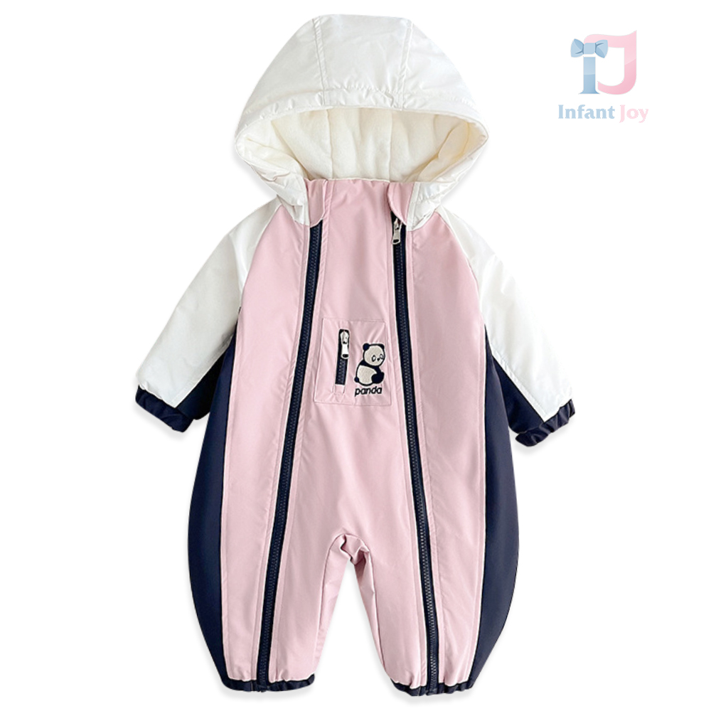 Combinezon călduros și impermeabil cu glugă și închidere dublă Arctic Panda Pink