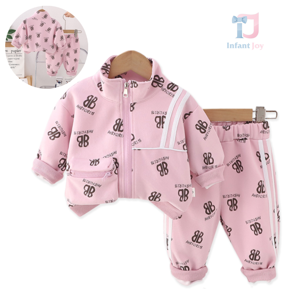 Set sport de 2 piese cu guler înalt, închidere cu fermoar și multiple imprimeuri BB Allover Pink