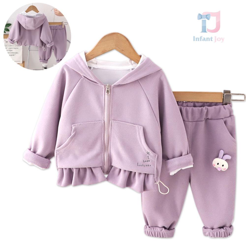 Set sport din 2 piese cu glugă, bucle și elemente 3D Bunny Loves Violets