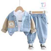 Set de 3 piese denim cu jachetă, pantaloni și bluză din bumbac Divided Denim