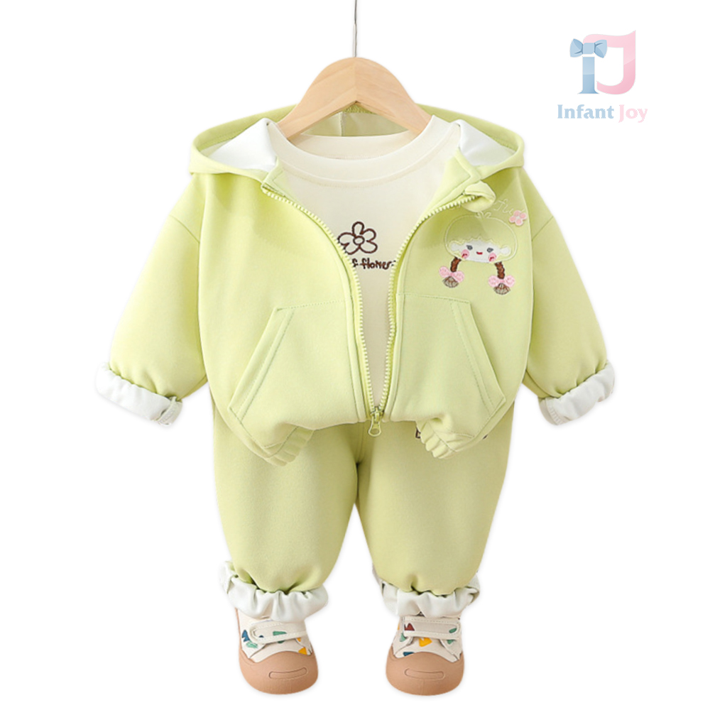 Set sport de 3 piese cu glugă și imprimeuri și broderii adăugate Happiest Girl