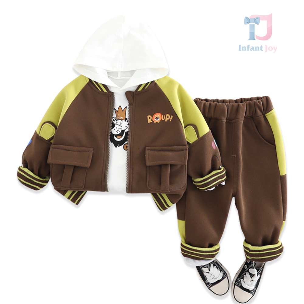 Set sport de 3 piese cu glugă, imprimeuri și elemente 3D Jungle Vibes