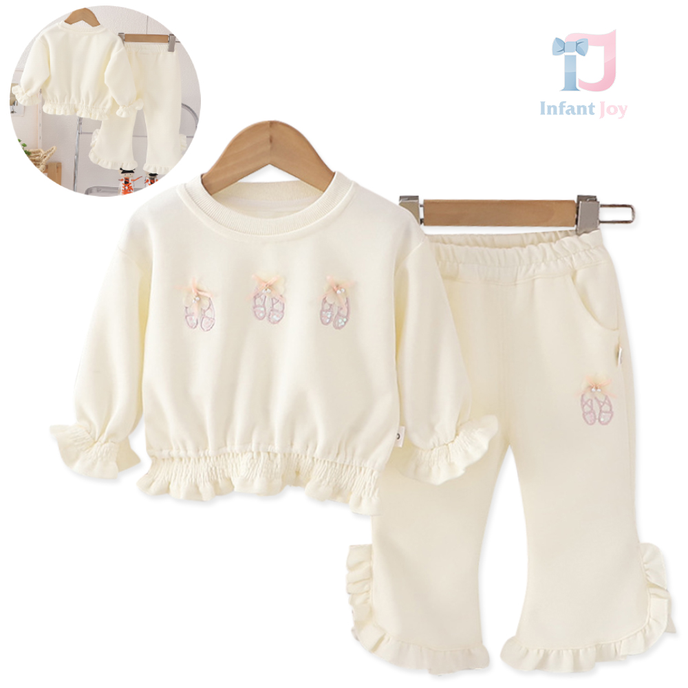 Set modern din 2 piese cu bucle adunate, broderii și panglici 3D Mini Ballerina
