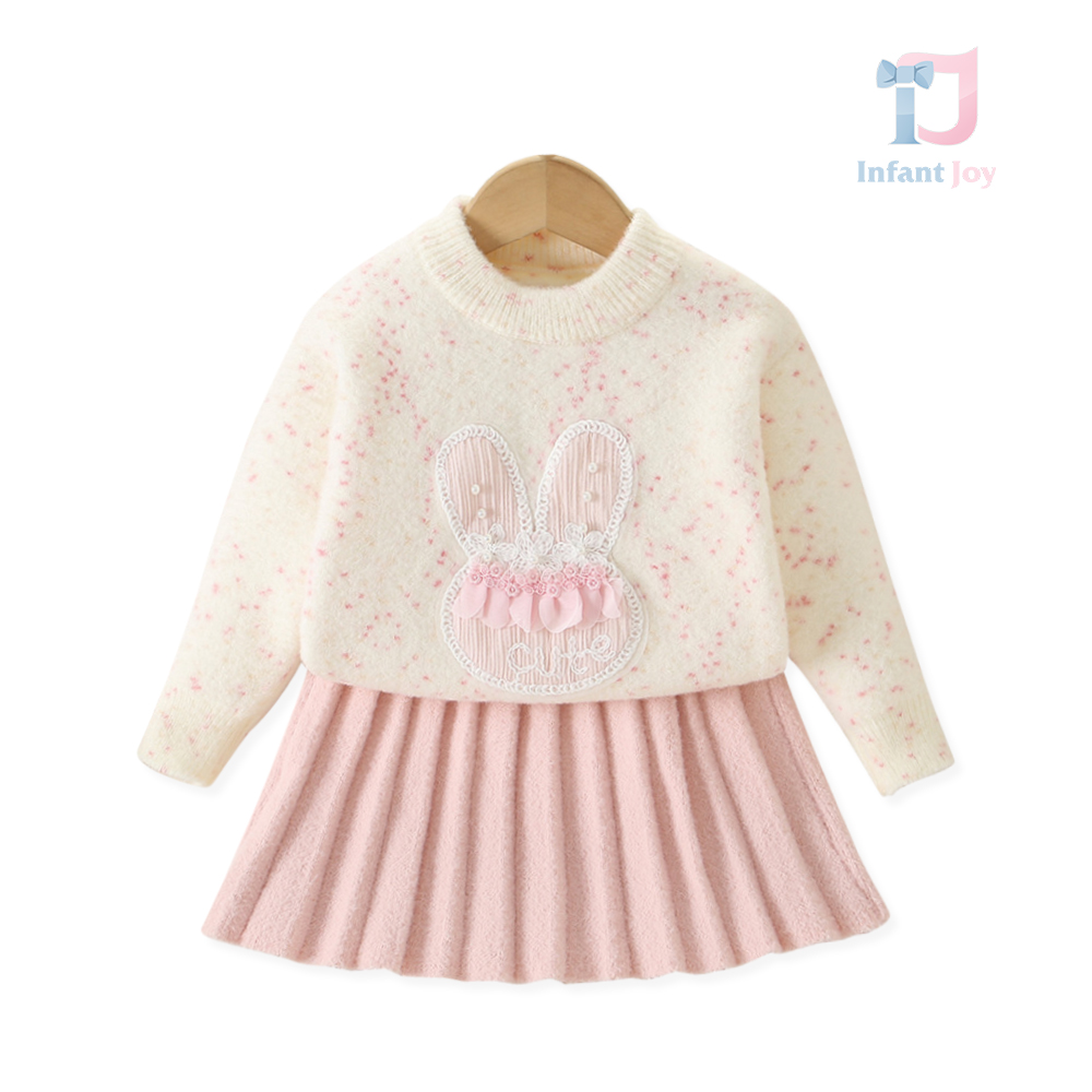 Set premium din tricot de 2 piese cu pulover și fustă plisată Bunny Bliss