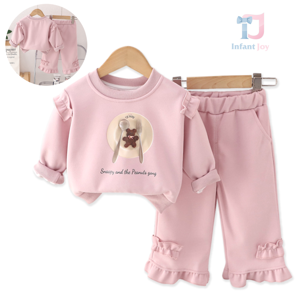 Set de 2 piese cu bluză, imprimeuri și volane atractive Snappy Bear