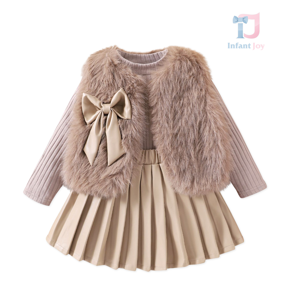 Set elegant de 2 piese cu vestă pufoasă, pulover și fustă plisată Sophisticated Chic