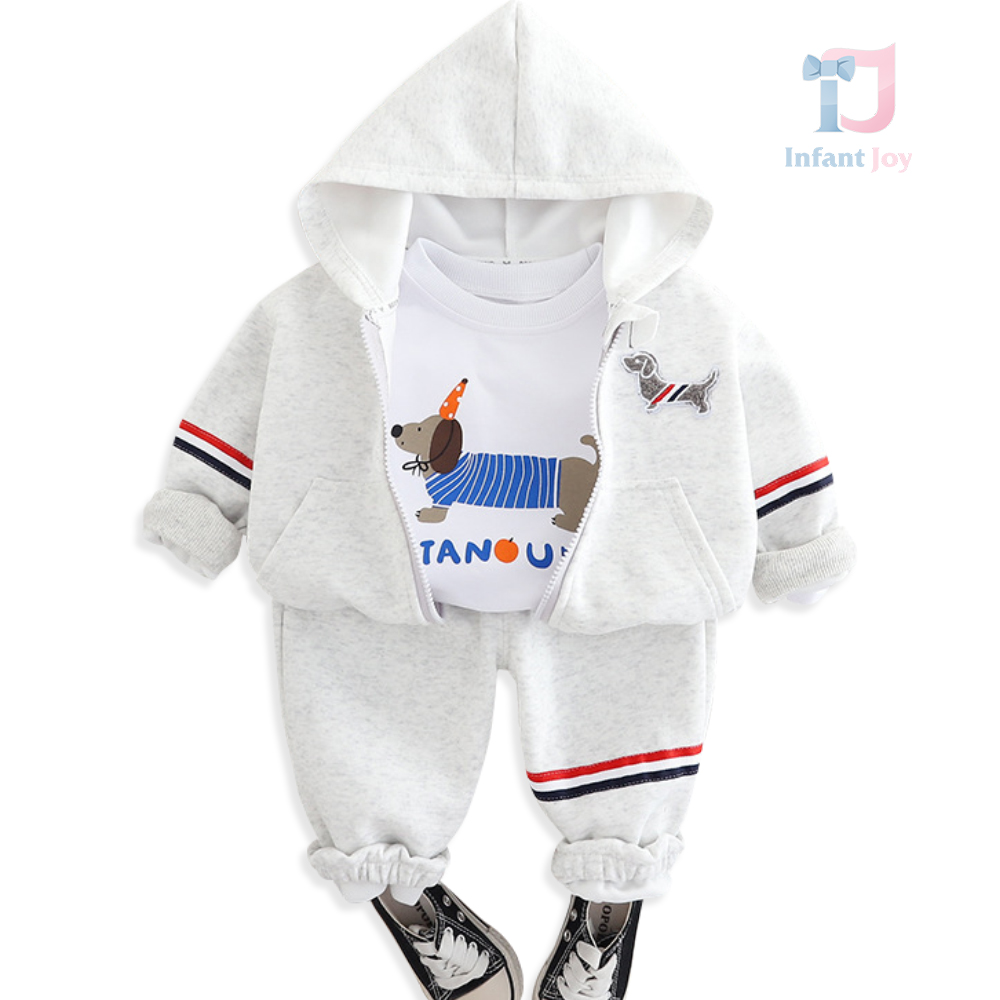 Set sport de 3 piese cu glugă și elemente imprimate Sporty Pup