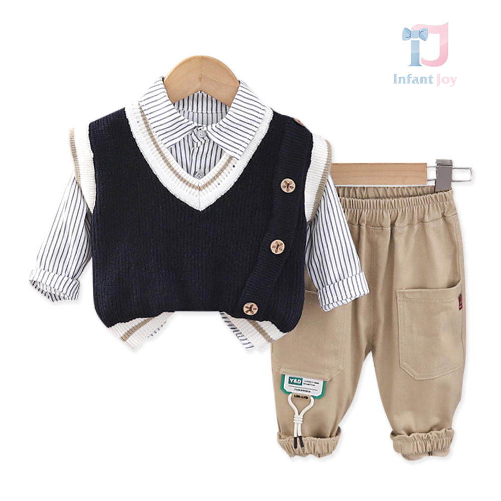 Set sport-elegant de 3 piese cu vestă, cămașă cu guler clasic și pantaloni Timeless Elegance