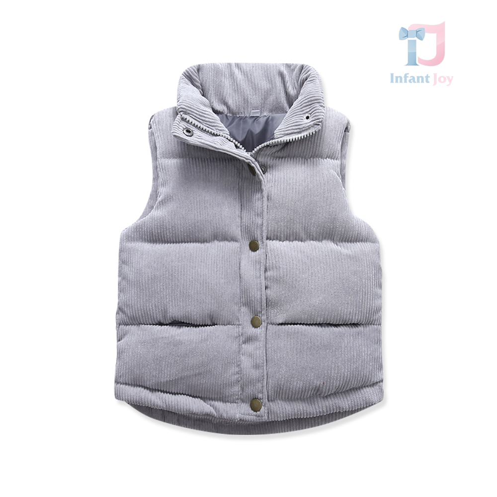 Vestă reliefată cu guler înalt și închidere cu capse tic-tac Chillproof Corduroy Grey