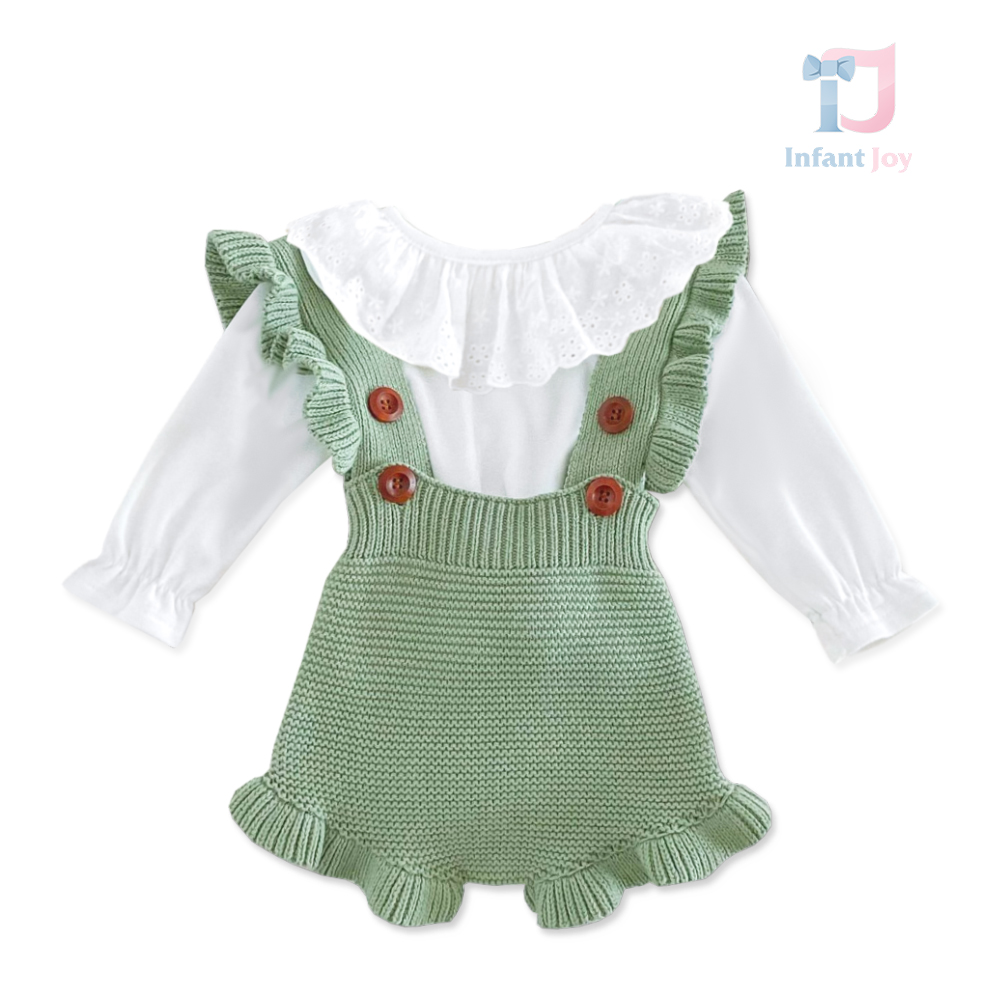 Set de 2 piese cu salopetă tricotată și bluză cu guler efect Born in France Mint