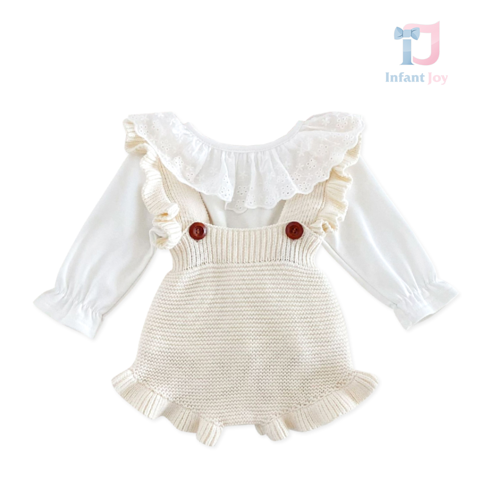 Set de 2 piese cu salopetă tricotată și bluză cu guler efect Born in France