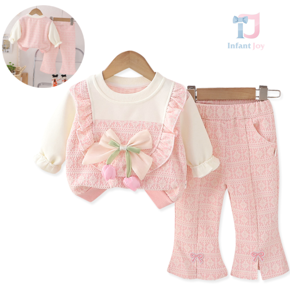 Set de 2 piese cu bluză cu volane adăugate, element 3D și pantaloni tip „Charleston” Petite Princess