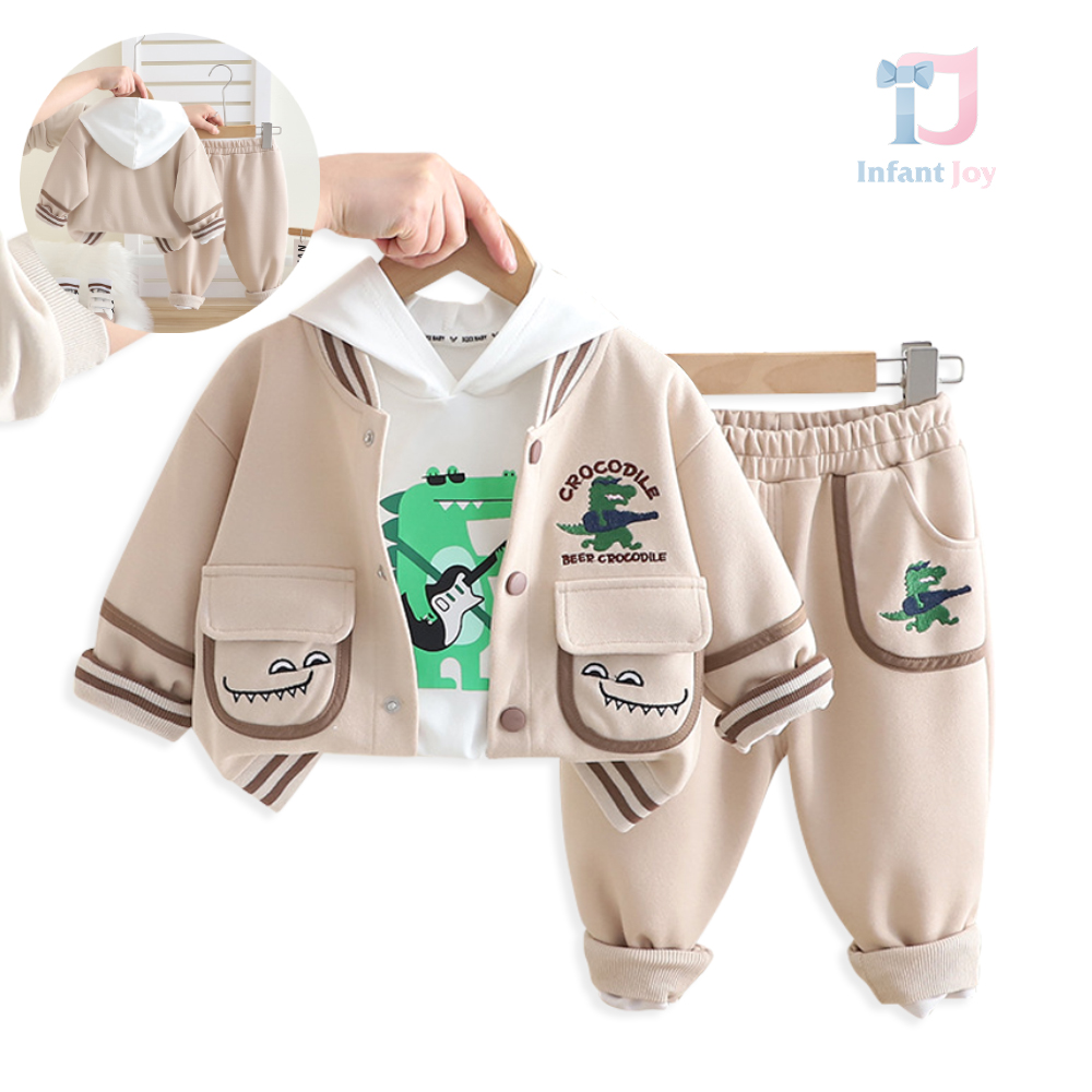 Set sport de 3 piese cu jachetă/bomber, hanorac cu glugă și pantaloni comozi Rocking Croc