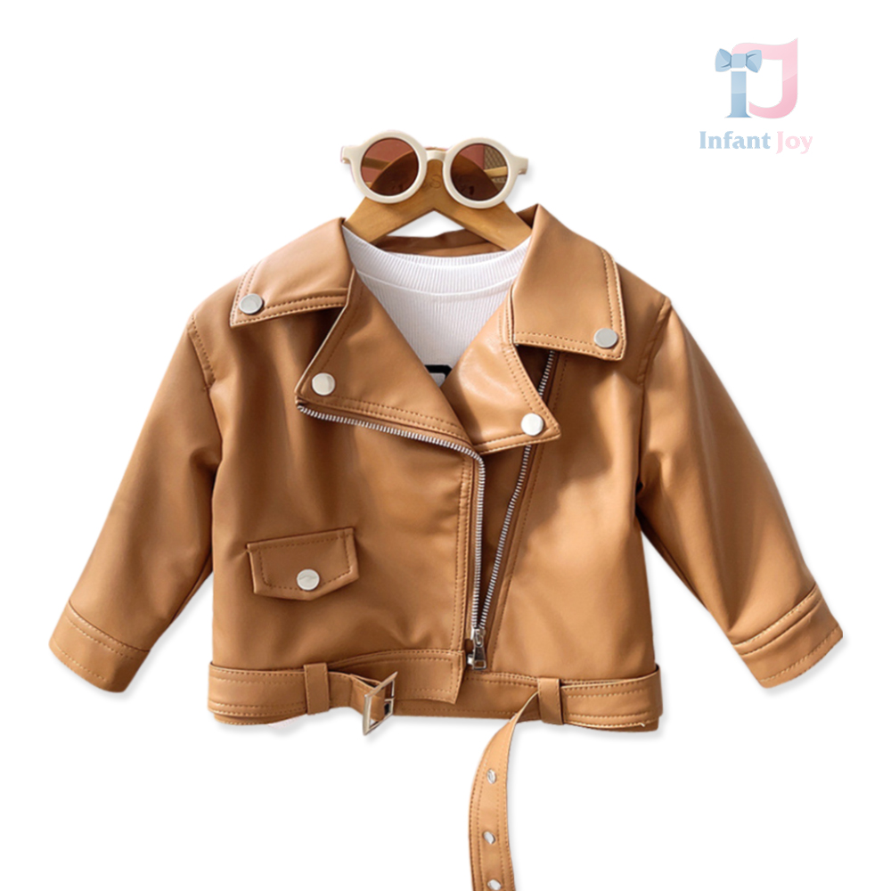 Geacă premium din piele cu închidere asimetrică și curea adăugată Rockstar Vibes Caramel