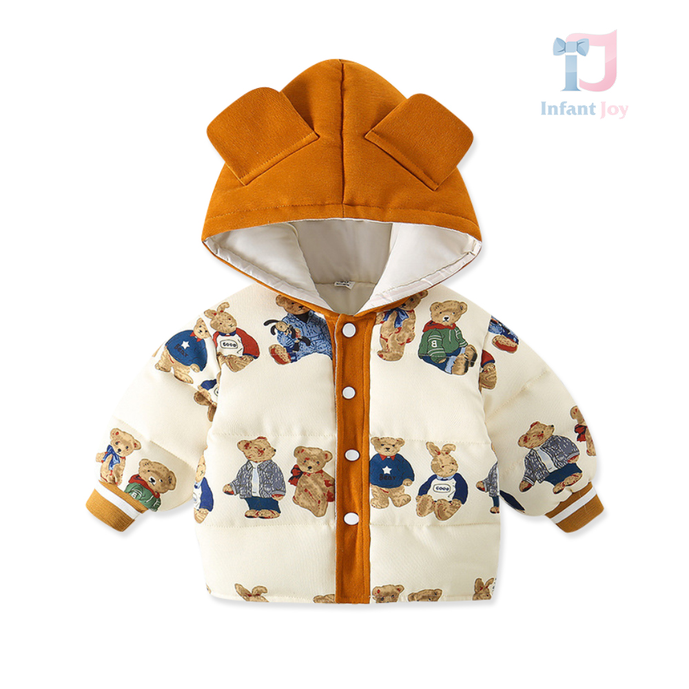 Jachetă/Bomber cu glugă, urechiușe 3D și multiple imprimeuri Adorable Friends