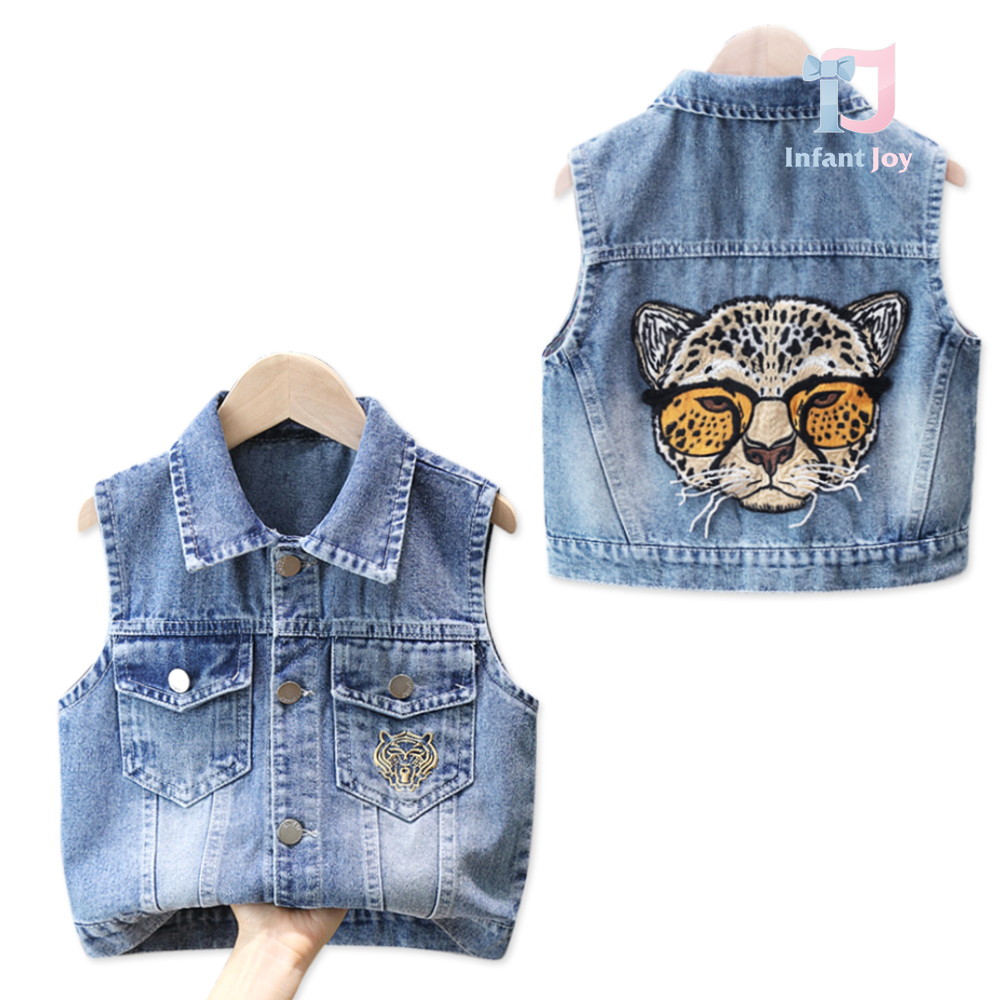 Vestă din denim cu broderie extravagantă pe spate Wild Diva Blue