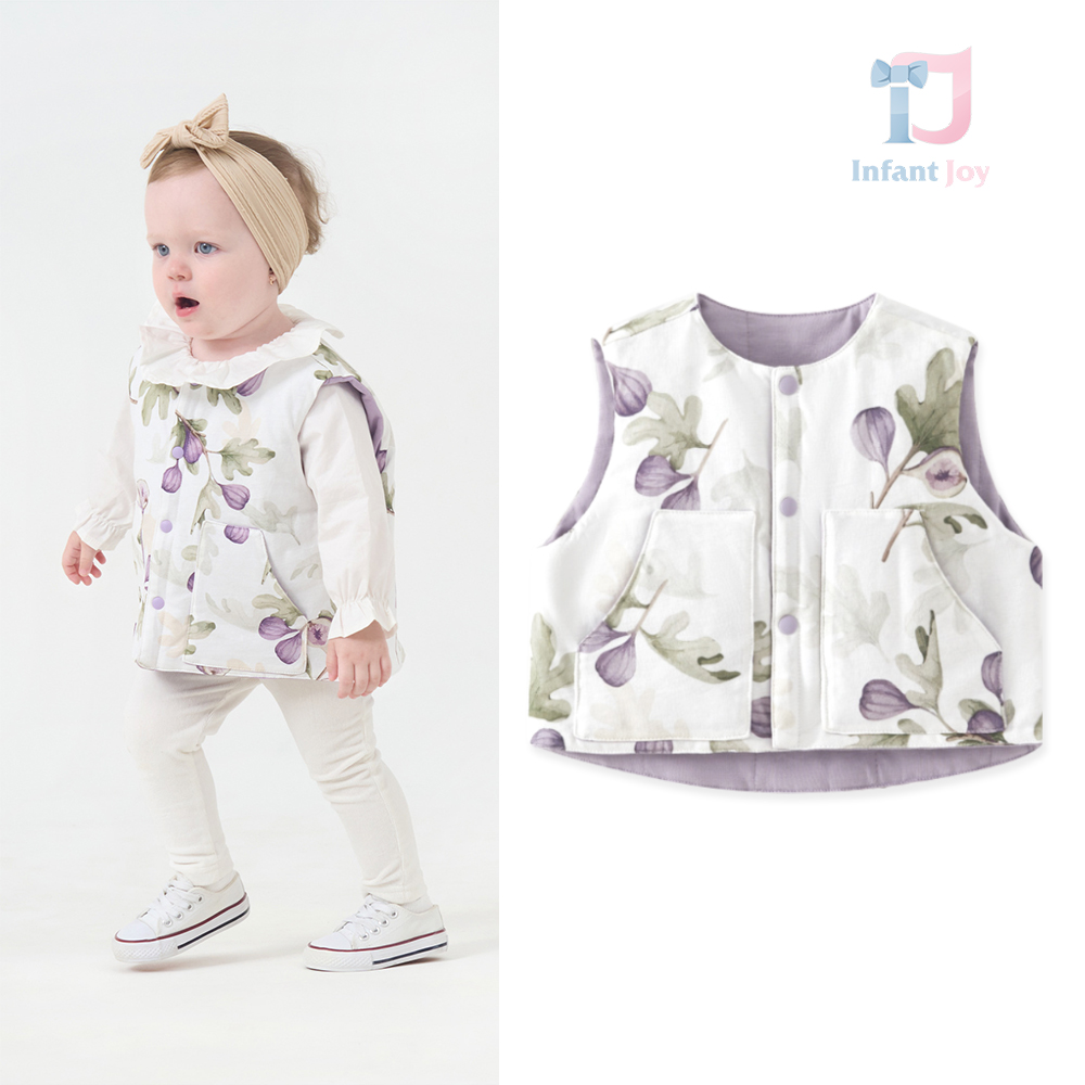 Vestă premium reversibilă din 100% bumbac cu închidere cu capse tic-tac Fig Blossom