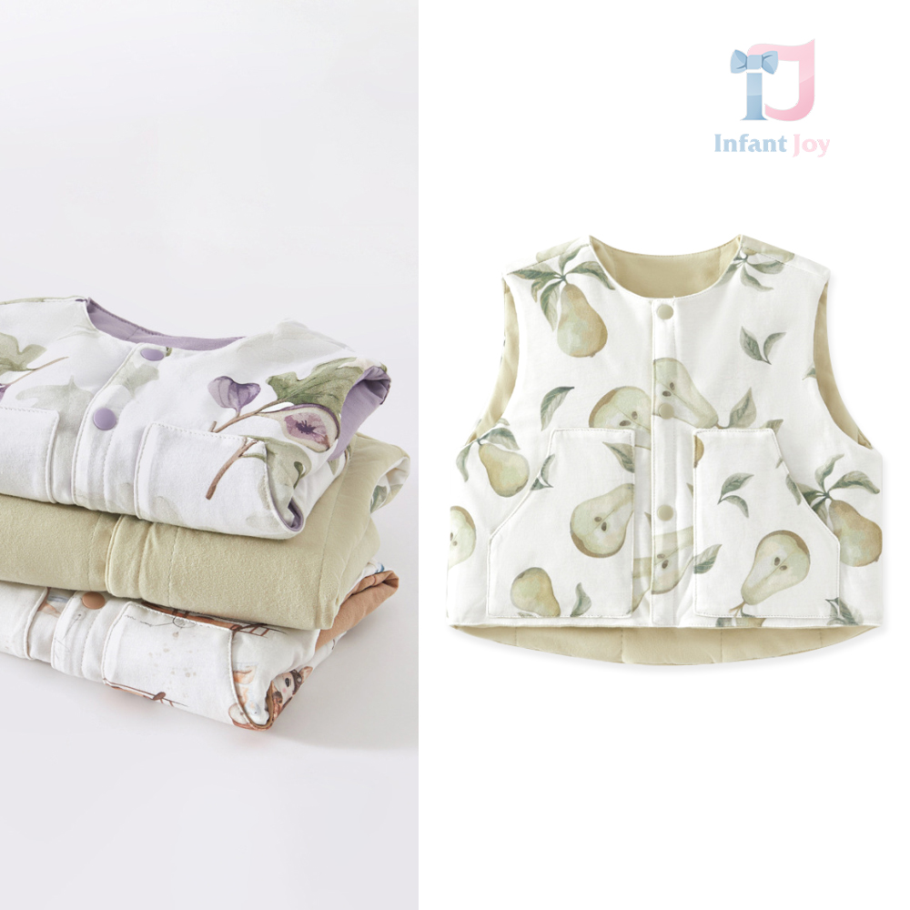 Vestă premium reversibilă din 100% bumbac cu închidere cu capse tic-tac Pear Blossom