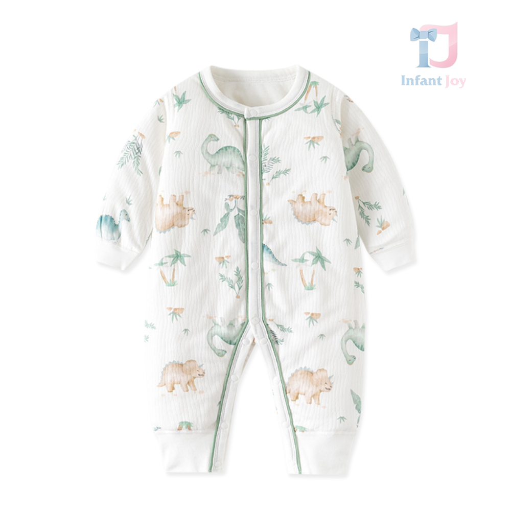 Romper din material ribat cu model cu dinozauri și închidere cu capse tic-tac Tiny Explorer