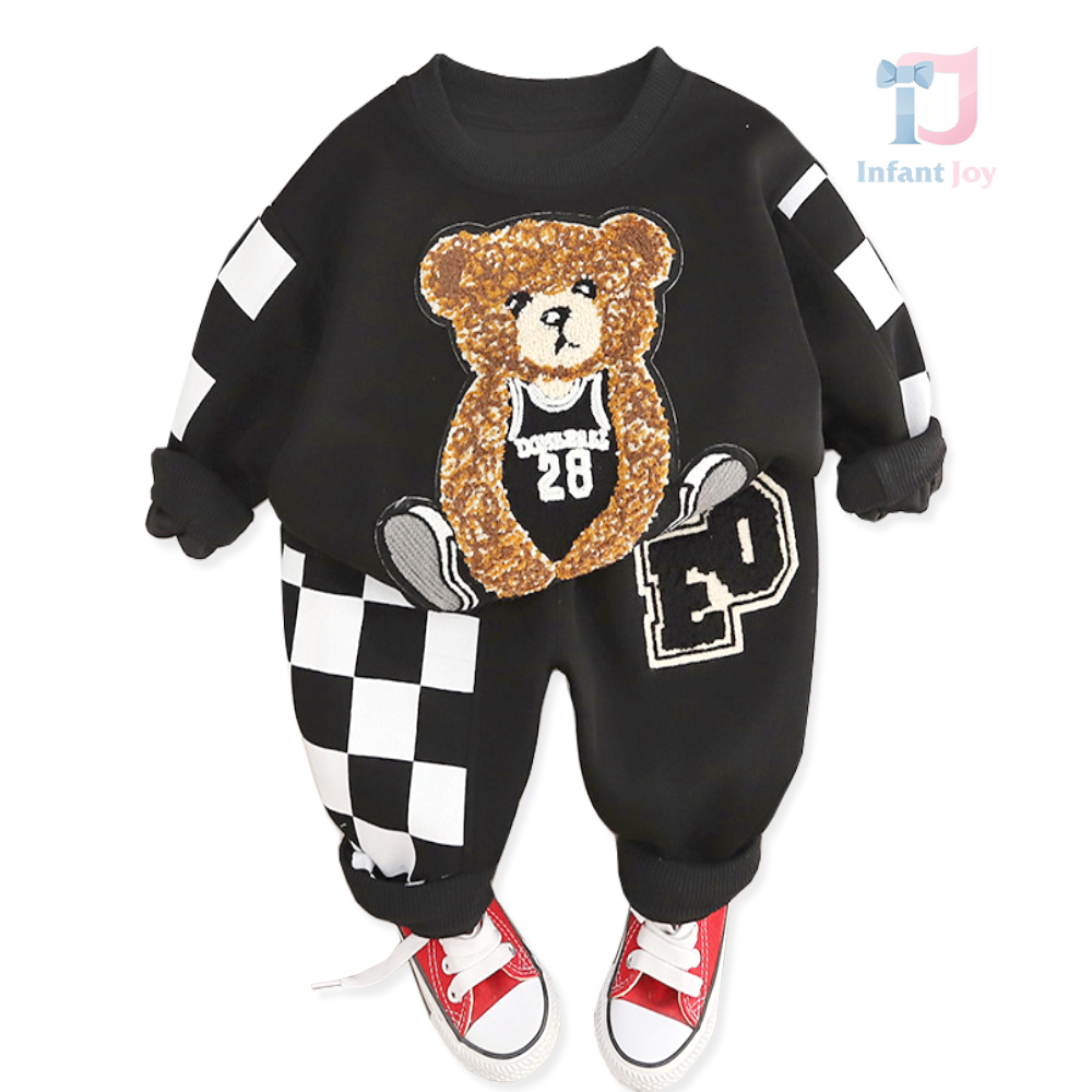 Set de 2 piese cu imprimeu reliefat Basket Bear Black