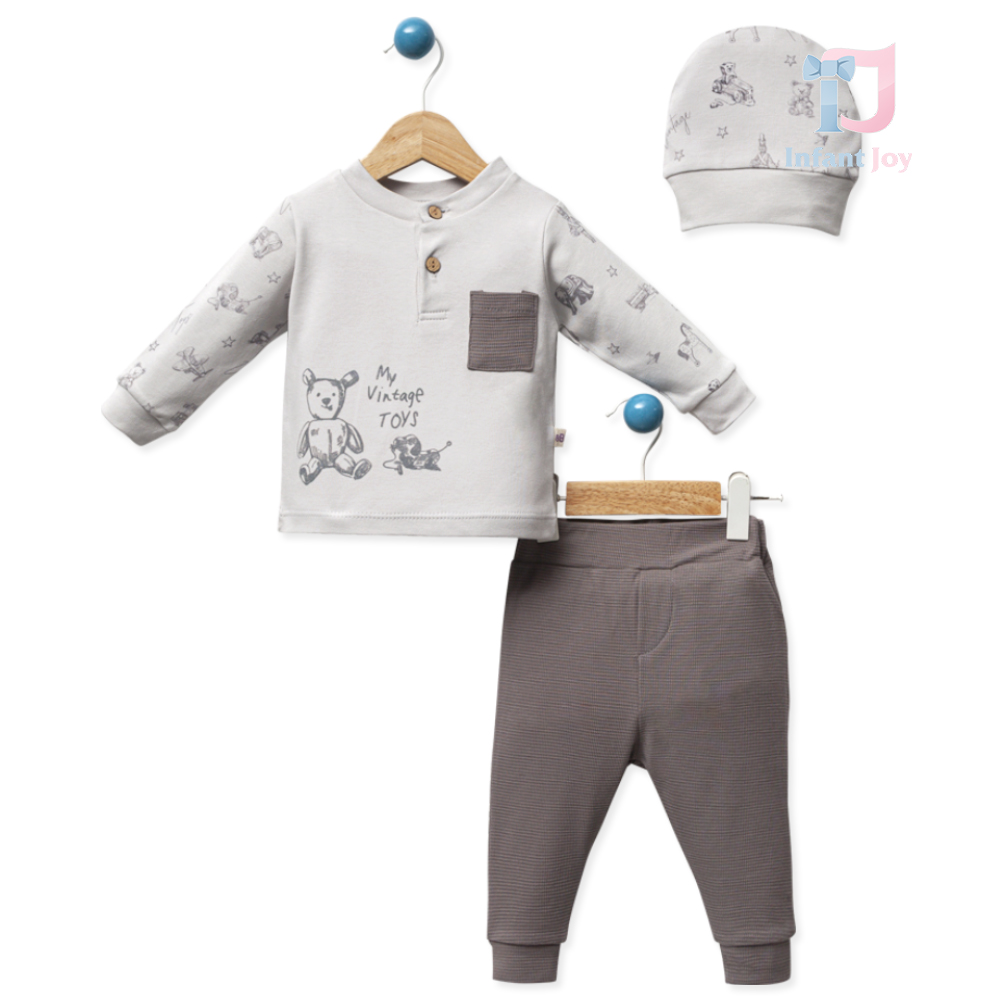 Set din 100% bumbac cu bluză, pantaloni cu efect waffle și căciuliță Classic Toy