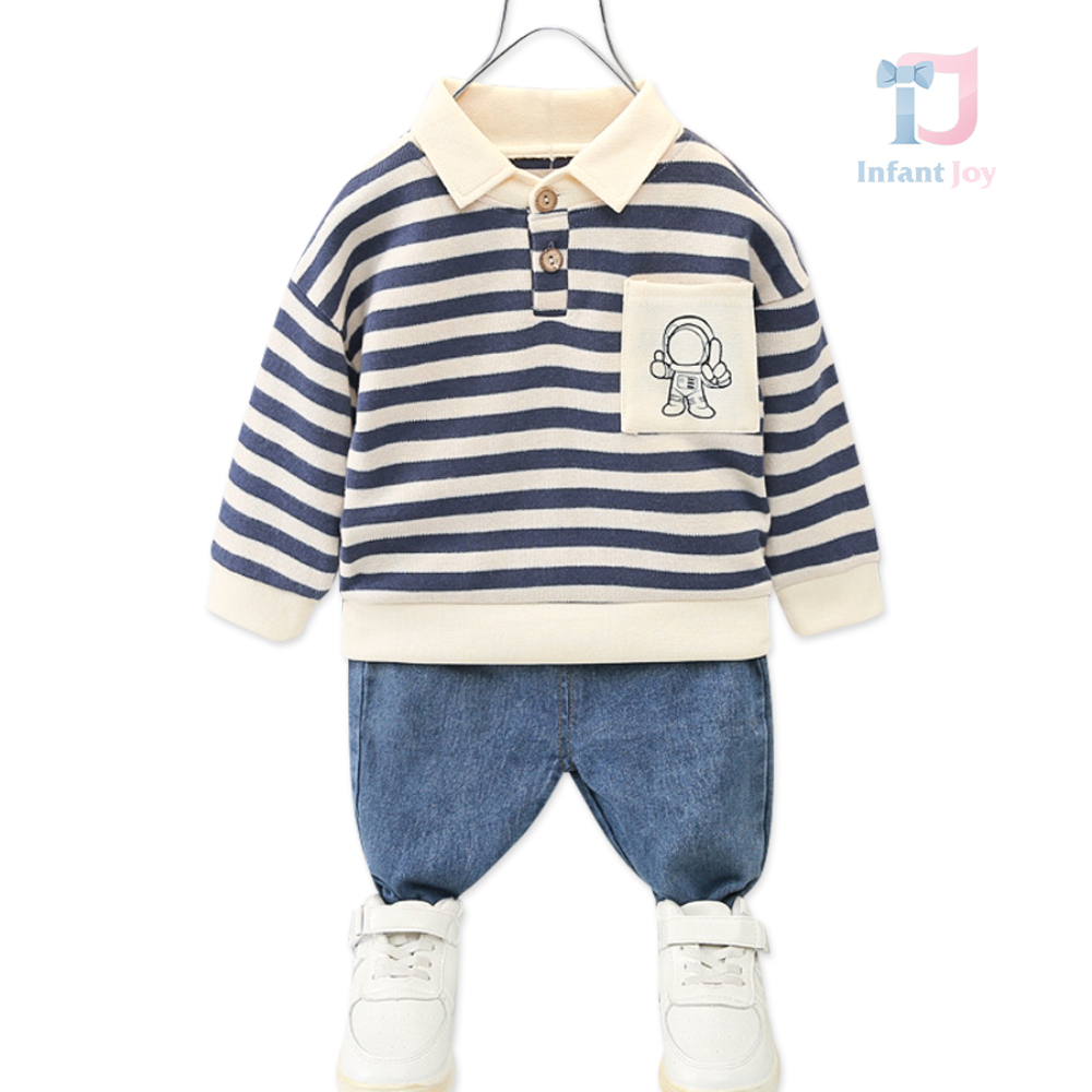 Set sport-elegant de 2 piese cu guler clasic și pantaloni din denim Cosmic Adventure Navy