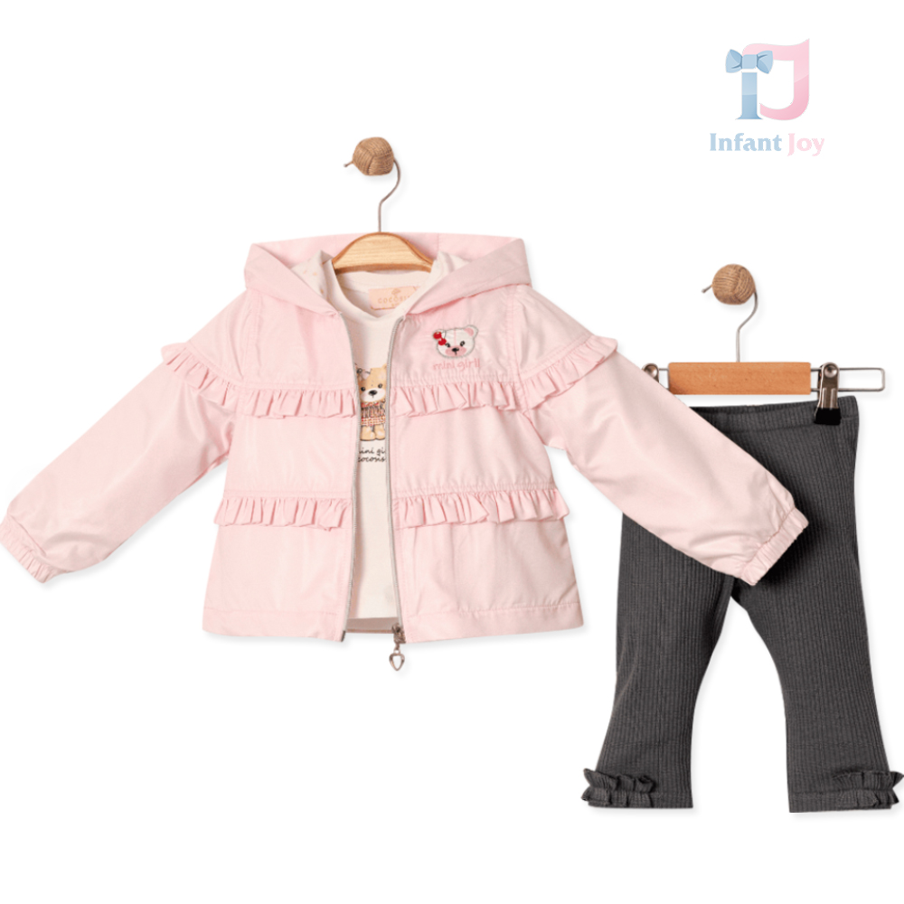 Set de 3 piese cu jachetă din fâș cu volane, colanți din rips și bluză Dainty Drizzle