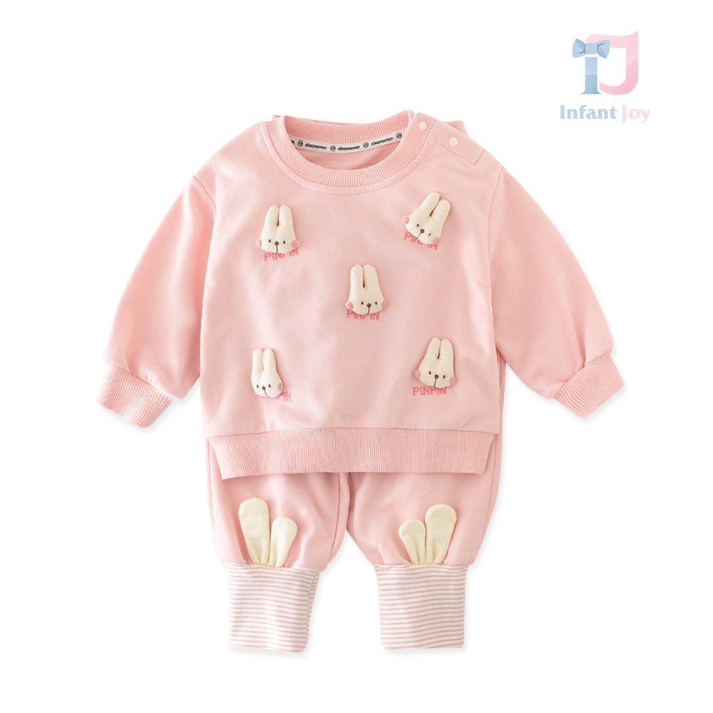 Set de 2 piese cu elemente 3D și închidere cu capse tic-tac Fuzzy Bunny Friends