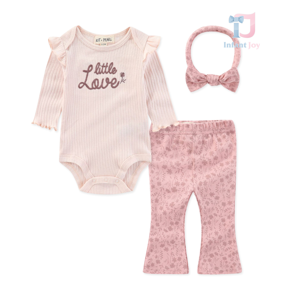 Set pentru bebeluși de 3 piese cu multiple imprimeuri și broderie Little Love