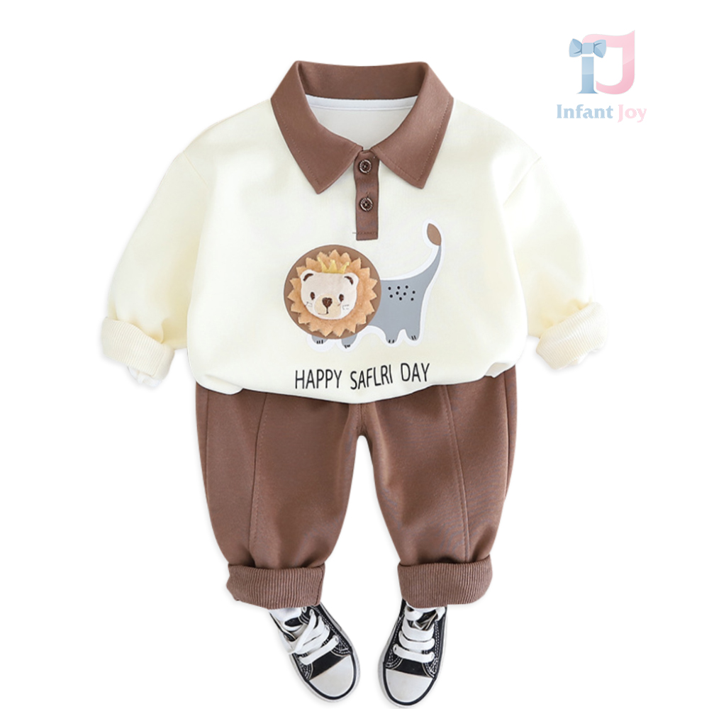 Set modern de 2 piese cu guler clasic, elemente 3D și imprimeuri Mini Wild Roar