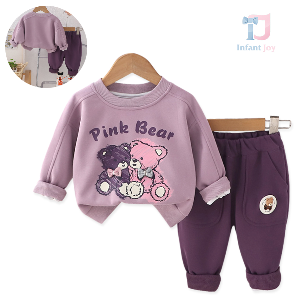 Set de 2 piese cu bluză/hanorac cu imprimeuri adăugate și emblemă Pink Bear Violeta