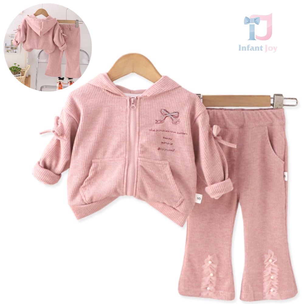 Set sport de 2 piese din catifea ripsată cu pantaloni tip „Charleston” și dantelă adăugată Chic Flare Pink
