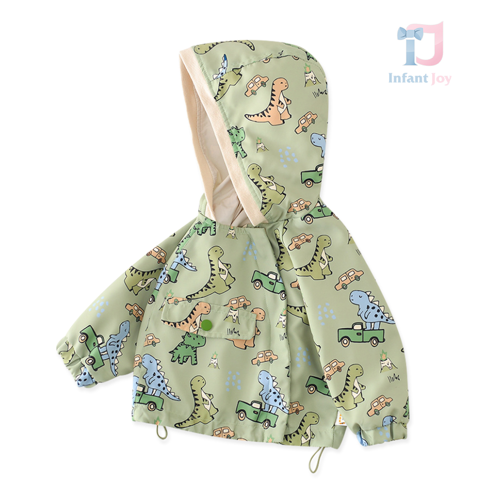 Geacă de vânt cu glugă adăugată și model cu dinozauri Dino On The Road