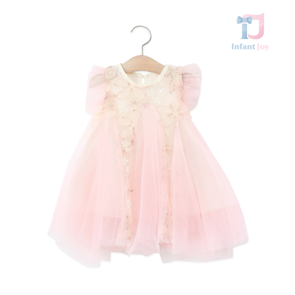 Rochie cu volane, tul și broderii Celestial Garden Pink