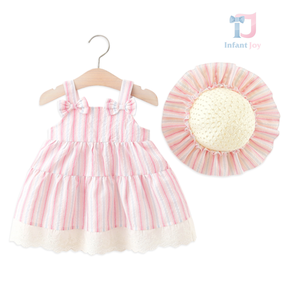 Set de 2 piese cu rochie cu dantelă franțuzească, fundițe și pălărieLittle Mademoiselle