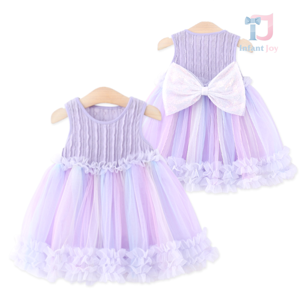 Rochie cu relief, tul multicolor în degrade cu volane și fundiță Dreamy Mist Lavender