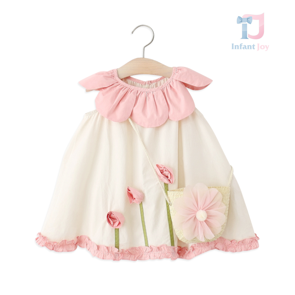 Set de 2 piese cu rochie cu guler efect, elemente 3D și borsetă de umăr Rosy Ruffle